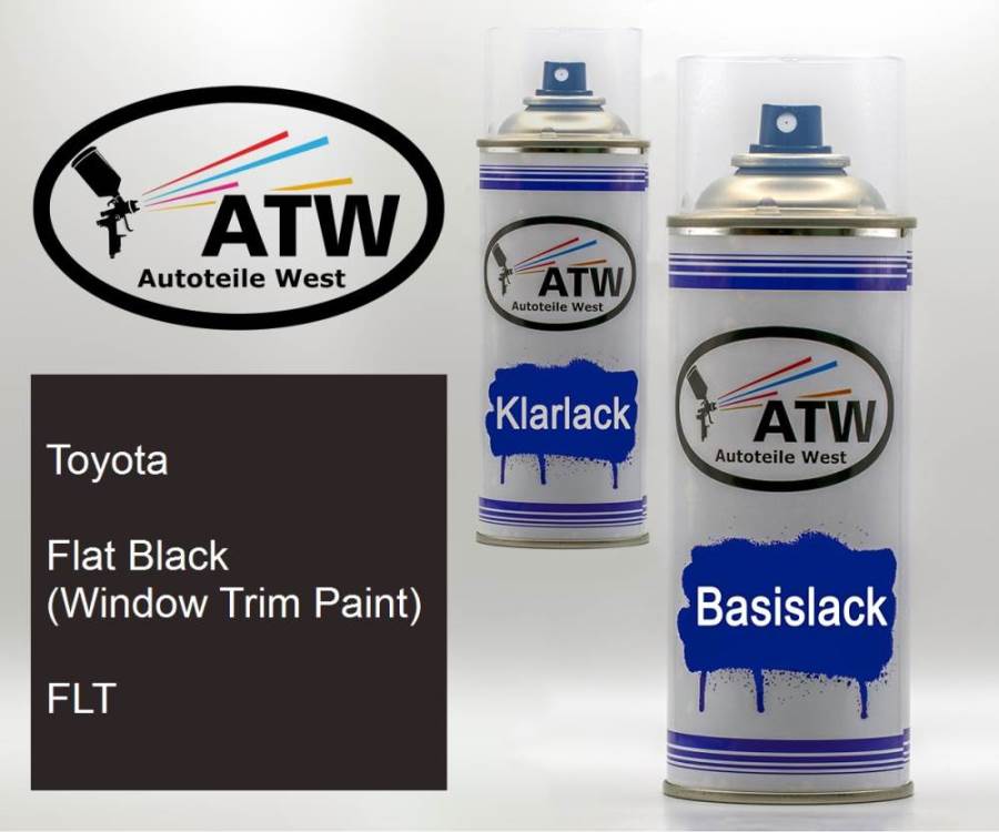 Toyota, Flat Black (Window Trim Paint), FLT: 400ml Sprühdose + 400ml Klarlack - Set, von ATW Autoteile West.